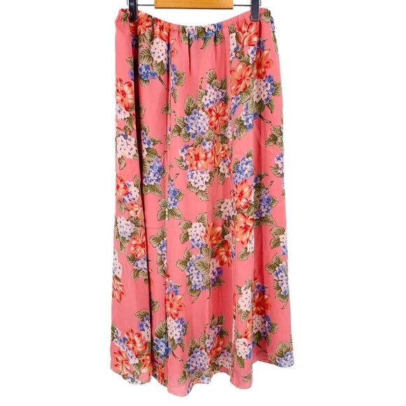 Jones New York Signature Midi Skirt Womens 1X Pink Orange Salmon Floral Silk - Picture 1 of 7